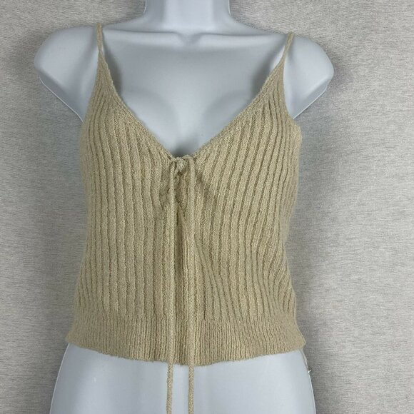 3/$15 TIMING Knit Cropped Sleeveless Tank Lace Up Neck - Picture 1 of 5